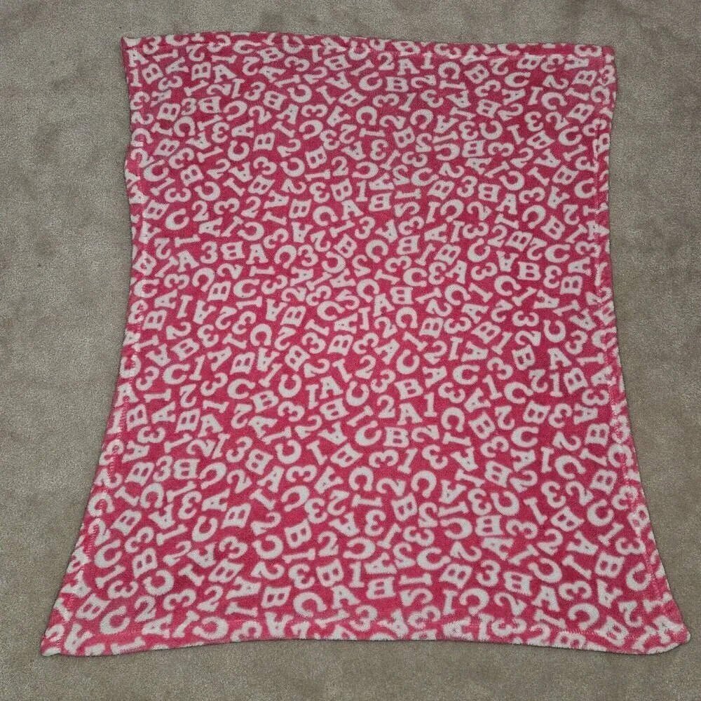 Pink White Letters Alphabet Numbers Fleece Baby Blanket 30x38 Berkshire